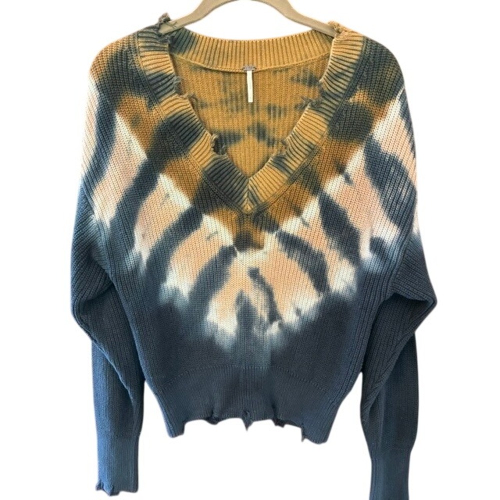 Young Fabulous & Broke V-Neck Sweater Womens‎ L Black Tie Dye Excellent Knit